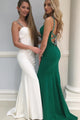 Elegant Mermaid White Green Satin Beaded Long Graduation Dresses Prom Dress OHC480 | Cathyprom