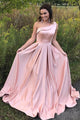 Elegant A Line One Shoulder Long Cheap Pink Prom Dresses Simple Prom Dresses with Pockets CP618