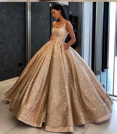 Ball Gown Prom Dress with Pockets Beads Sequins Floor-Length Gold Quin cathyprom Ball Gown Prom Dress with Pockets Beads Sequins Floor-Length Gold Quin cathyprom