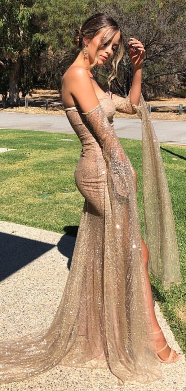 Gold Sequined Off Shoulder Lace Long Prom Dresses, Evening Dress CMS21 cathyprom Gold Sequined Off Shoulder Lace Long Prom Dresses, Evening Dress CMS21 cathyprom