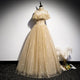 Shiny Gold A-Line High Neck Tulle Long Prom Dress With Lace YZ211024