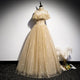 Shiny Gold A-Line High Neck Tulle Long Prom Dress With Lace YZ211024