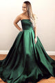 A-Line Stain Strapless Long Lace Up Prom Dress, Evening Dress CMS211111