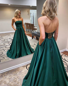 Simple Vintage Chic Long Green Formal Prom Dresses Lace Up FG1121