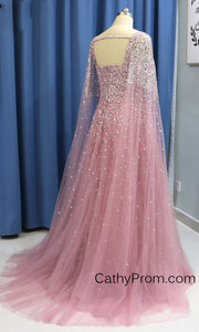 Stunning Beading A Line Long Prom Dresses Sweetheart Arabic Prom/Evening Dress with Sleeves HSC2210|CathyProm