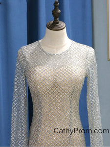 Long Sleeve Sequin Gold Sparkly Prom Dress 2019 Mermaid Prom Dress Evening Gowns HSC5519|CathyProm