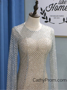 Long Sleeve Sequin Gold Sparkly Prom Dress 2019 Mermaid Prom Dress Evening Gowns HSC5519|CathyProm