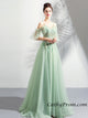 Elegant Tulle Spaghetti Straps Mint Prom Dress A Line Floor Length Appliques Prom Evening Dress HSC6613|CathyProm