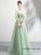 Elegant Tulle Spaghetti Straps Mint Prom Dress A Line Floor Length Appliques Prom Evening Dress HSC6613|CathyProm