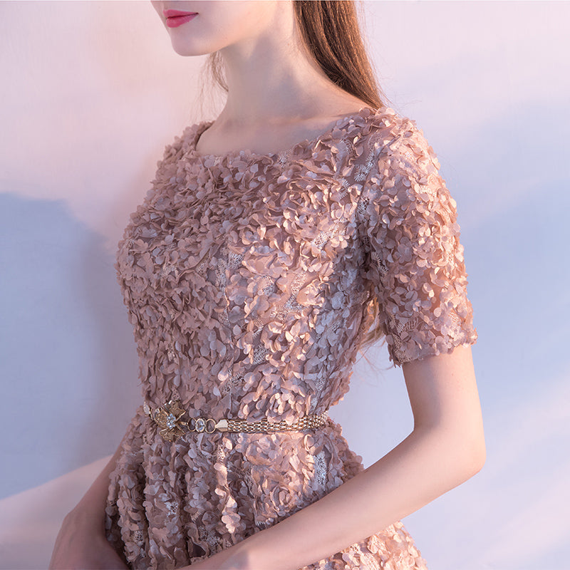 Scoop Short Sleeve Cute Homecoming Dress with Belt Beautiful Flower Sh cathyprom Scoop Short Sleeve Cute Homecoming Dress with Belt Beautiful Flower Sh cathyprom