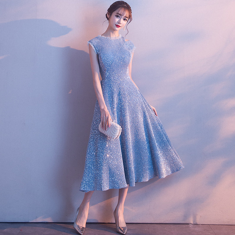 Sexy Cap Sleeve Light Blue Sparkly Homecoming Dress Tea Length Short P cathyprom Sexy Cap Sleeve Light Blue Sparkly Homecoming Dress Tea Length Short P cathyprom