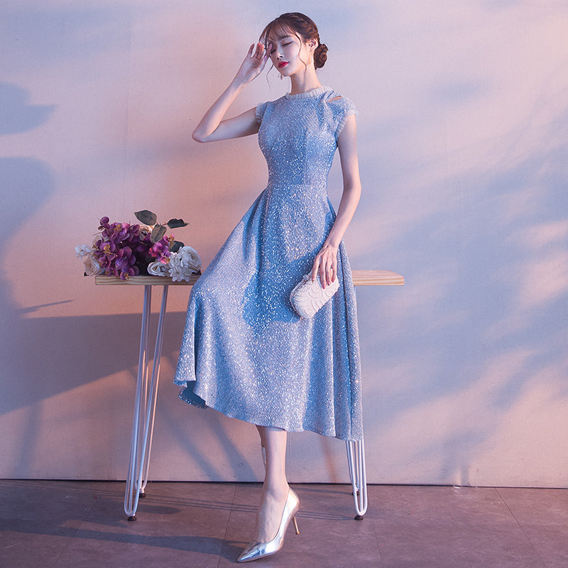Sexy Cap Sleeve Light Blue Sparkly Homecoming Dress Tea Length Short P cathyprom Sexy Cap Sleeve Light Blue Sparkly Homecoming Dress Tea Length Short P cathyprom