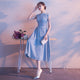 Sexy Cap Sleeve Light Blue Sparkly Homecoming Dress Tea Length Short Prom ,Party Dress HTB4523