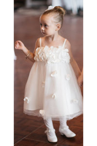 Sleeveless Tulle Handmade Flowers Applique Spaghetti Strap Flower Girl Dresses OHR033 | Cathyprom