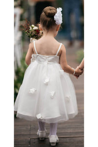Sleeveless Tulle Handmade Flowers Applique Spaghetti Strap Flower Girl Dresses OHR033 | Cathyprom