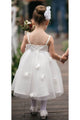 Sleeveless Tulle Handmade Flowers Applique Spaghetti Strap Flower Girl Dresses OHR033 | Cathyprom