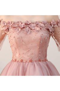 Chic Homecoming Dress Off-the-shoulder Beading Short Sleeves Tulle Short Prom Dress Party Dress OHM109 | Cathyprom