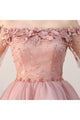 Chic Homecoming Dress Off-the-shoulder Beading Short Sleeves Tulle Short Prom Dress Party Dress OHM109 | Cathyprom