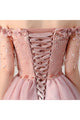 Chic Homecoming Dress Off-the-shoulder Beading Short Sleeves Tulle Short Prom Dress Party Dress OHM109 | Cathyprom