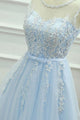 Blue Homecoming Dress Scoop Knee Length Appliques Short Prom Dress Party Dress OHM180