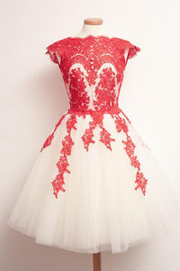 Chic Vintage Homecoming Dress Sleeveless Applique Tulle Short Prom Dress Party Dress OHM123 | Cathyprom