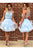 Sexy Homecoming Dress A-line Halter Rhinestone Light Sky Blue Short Prom Dress Party Dress OHM160