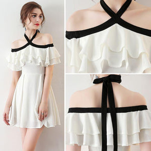 Chic Homecoming Dress Halter Flouncing A-line Chiffon Short Prom Dress Sexy Party Dress OHM163