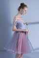A Line Off-the-shoulder Short Sleeve Lace Short Prom Dress Tulle Homecoming Dress Party Dress OHM106 | Cathyprom