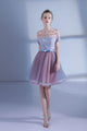 A Line Off-the-shoulder Short Sleeve Lace Short Prom Dress Tulle Homecoming Dress Party Dress OHM106 | Cathyprom