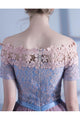 A Line Off-the-shoulder Short Sleeve Lace Short Prom Dress Tulle Homecoming Dress Party Dress OHM106 | Cathyprom