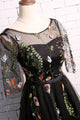 Elegant Lace Homecoming Dress Scoop A-line Embroidery Short Black Prom Dress Party Dress OHM177