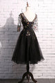 Elegant Lace Homecoming Dress Scoop A-line Embroidery Short Black Prom Dress Party Dress OHM177