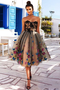 Beautiful A Line Sweetheart Sleeveless Appliques Tulle Butterfly Homecoming Dress Short Prom Dress Party Dress OHM112 | Cathyprom