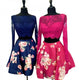 Two Piece Homecoming Dresses Floral Print Long Sleeve Short Prom Dress Party Dress OHM153