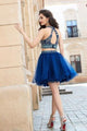 Sparkly Two Piece Halter Sleeveless Rhinestone Beading Chic Tulle Homecoming Party Dresses OHM101 | Cathyprom