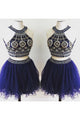 Sparkly Two Piece Halter Sleeveless Rhinestone Beading Chic Tulle Homecoming Party Dresses OHM101 | Cathyprom