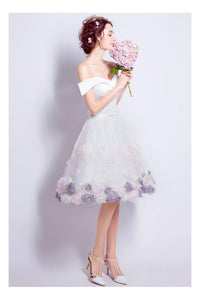 Beautiful Homecoming Dresses A-line Off The Shoulder Sleeveless Tulle Floral Short Prom Dress Party Dress OHM118 | Cathyprom