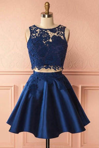 Two Piece Homecoming Dresses Aline Lace Cheap Short Prom Dress Party Dress OHM133