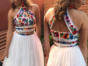 Two Piece Homecoming Dresses Beautiful Lace Embroidery Short Prom Dress Party Dress OHM168