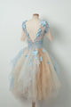 Chic Homecoming Dresses Aline V-neck Half Sleeves Backless Tulle Short Prom Dress Party Dress OHM117 | Cathyprom