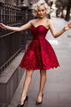 Chic Burgundy A Line Sweetheart Sleeveless Lace Short Tulle Homecoming Party Dress OHM100 | Cathyprom