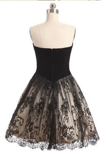 Two Piece Homecoming Dresses Little Black Dress Lace Short Prom Dress Party Dress OHM141