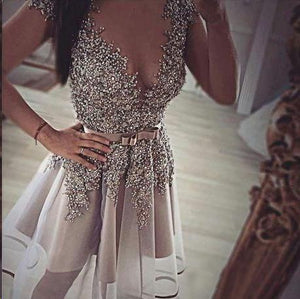 Sparkly Homecoming Dresses Beading A line Sexy Short Prom Dress Party Dress OHM146