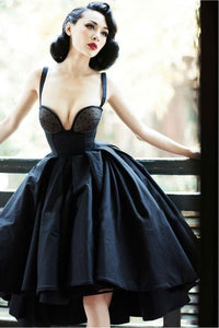 Vintage High Low Straps Sleeveless Lace Appliques Ruffles Short Satin Prom Dress OHC219 | Cathyprom