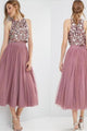 Sparkly Two Piece Scoop Tea Length Sleeveless Rhinestone Short Tulle Prom Dress Party Dress OHC226 | Cathyprom