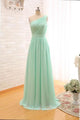 A Line Sweetheart V-neck Floor Length Sleeveless Long Chiffon Bridesmaid Dresses with Ruffles OHS124 | Cathyprom