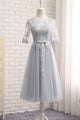 Charming A-line Scoop Neck Floor Length Sleeveless Long Tulle Bridesmaid Dresses with Appliques OHS123 | Cathyprom