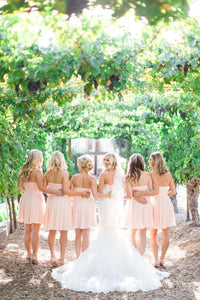 Simple Cheap A-line Sweetheart Above Knee Sleeveless Short Chiffon Bridesmaid Dresses OHS118 | Cathyprom