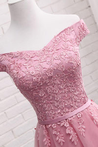 Sexy A Line Off-the-shoulder Sleeveless Tulle Long Bridesmaid Dresses with Appliques OHS120 | Cathyprom