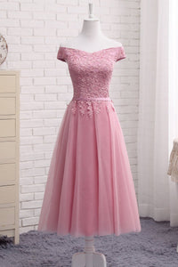 Sexy A Line Off-the-shoulder Sleeveless Tulle Long Bridesmaid Dresses with Appliques OHS120 | Cathyprom